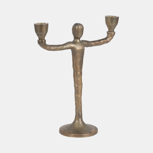 18509-01#Metal, 12" 2 Taper Candelabra, Gold