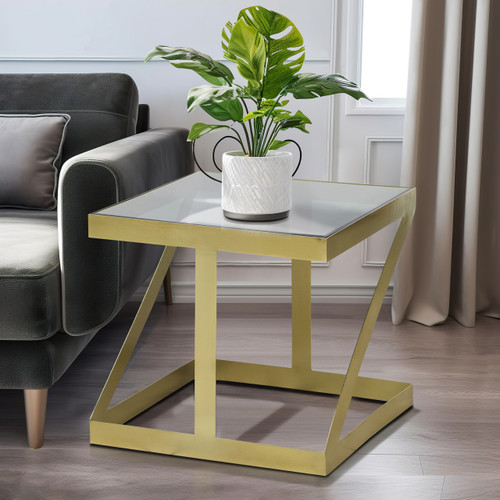 18526#Metal, 20" Contemporary Side Table, Gold/black Gla