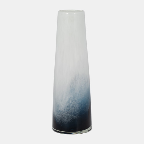 18557-02#Glass, 15" Blue Waters Vase, Blue/white