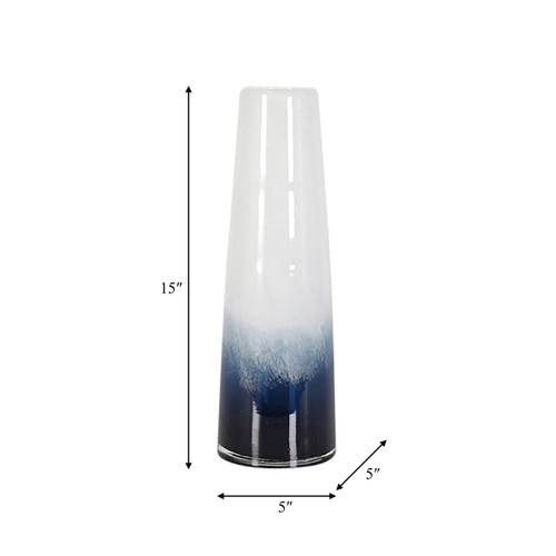 18557-02#Glass, 15" Blue Waters Vase, Blue/white