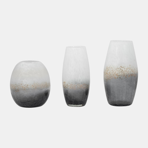 18559-01#Glass, 8" Crackle Vase, Multi