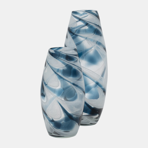 18562-02#Glass, 17" Swirl Vase, Blue
