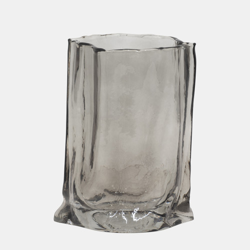 18563-01#Glass, 9" Paper Bag Vase, Smoke