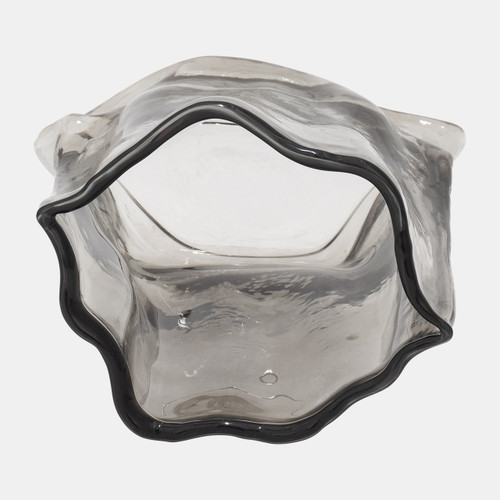 18563-01#Glass, 9" Paper Bag Vase, Smoke