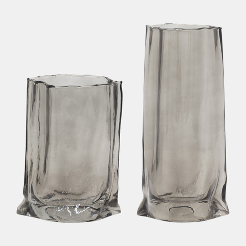 18563-01#Glass, 9" Paper Bag Vase, Smoke