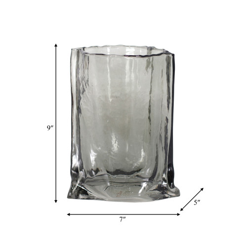 18563-01#Glass, 9" Paper Bag Vase, Smoke