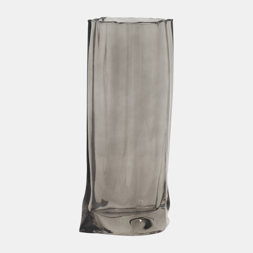 18563-02#Glass, 12" Paper Bag Vase, Smoke