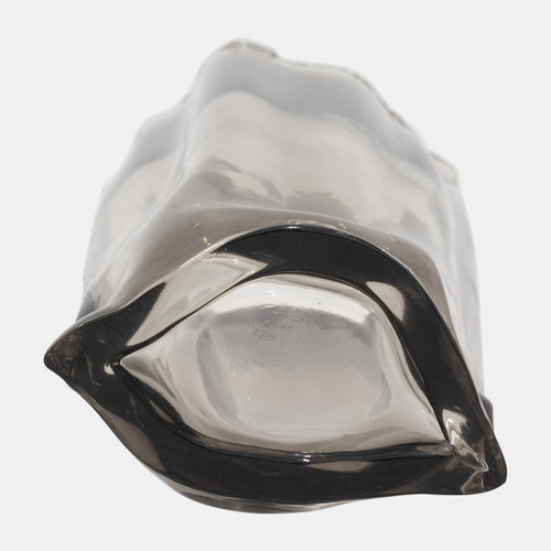 18563-02#Glass, 12" Paper Bag Vase, Smoke