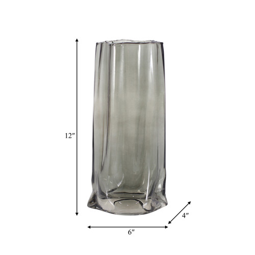 18563-02#Glass, 12" Paper Bag Vase, Smoke