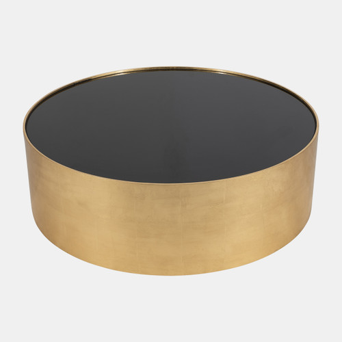 18547-01#Wood, 47" Gold, Black Glass Coffee Table