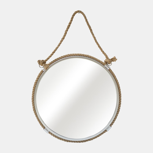 18565#Metal 24" Mirror With Rope, Silver/natural