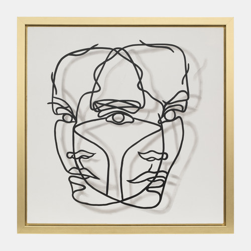 70289-01#47x47,gld Frame Hand Painted Face Illusion,wht/blk