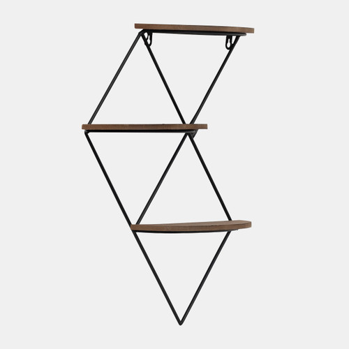 18580#Metal/wood, 21" 3-tier Diamond Wall Shelf, Brown/b