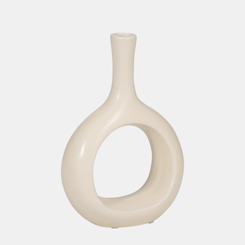 18587-01#Cer, 9" Curved Open Cut Out Vase, Cotton