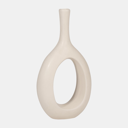 18588-01#Cer, 12" Curved Open Cut Out Vase, Cotton