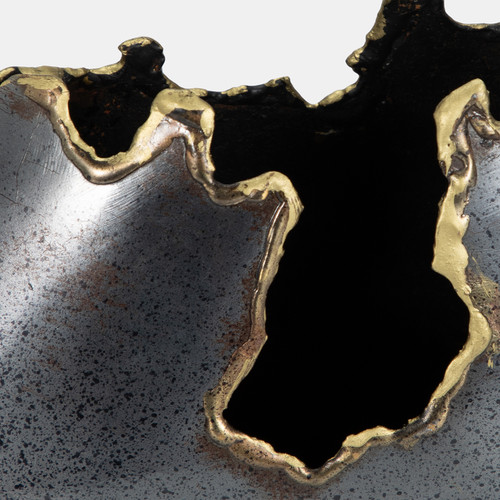 18594#Metal, 10" Round Chipped Vase, Black