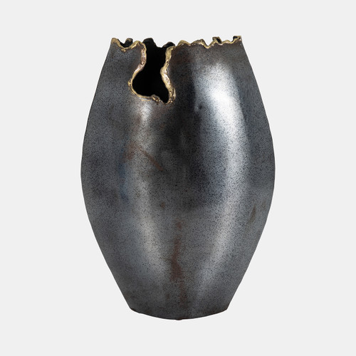 18595#Metal, 14" Chipped Vase, Black
