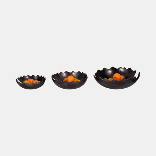 Black Chipped Metal Bowls Set of 3 | Decorative Tableware for Home