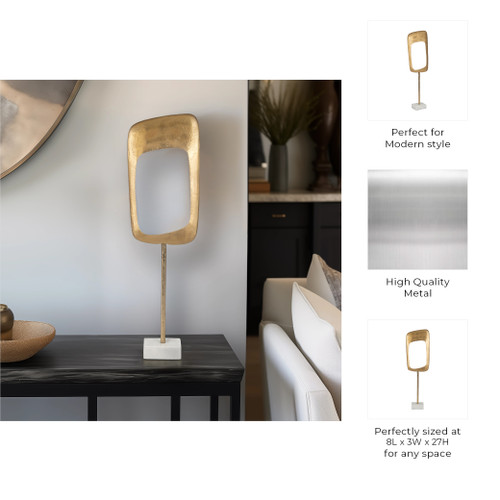 18598-01#Metal/marble, 26" Table Top Deco, Gold - Kd