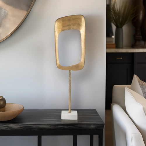 18598-01#Metal/marble, 26" Table Top Deco, Gold - Kd