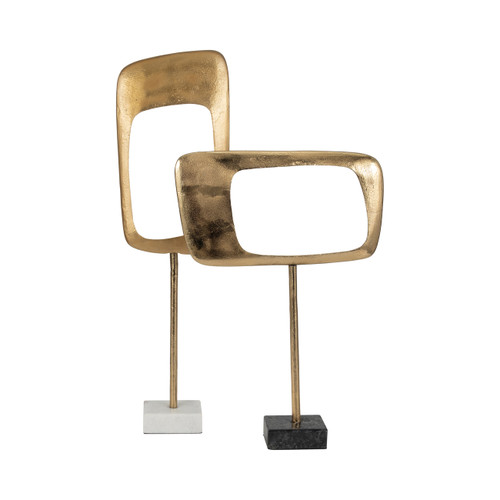 18598-01#Metal/marble, 26" Table Top Deco, Gold - Kd