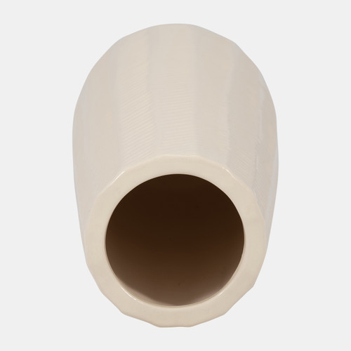 18627-01#Cer, 12" Etched Lines Cylinder Vase, Cotton