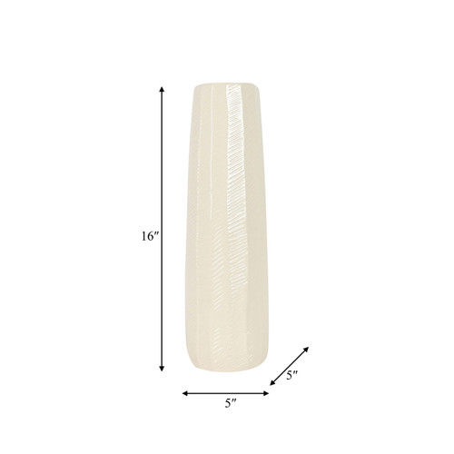 18627-02#Cer, 16" Etched Lines Cylinder Vase, Cotton
