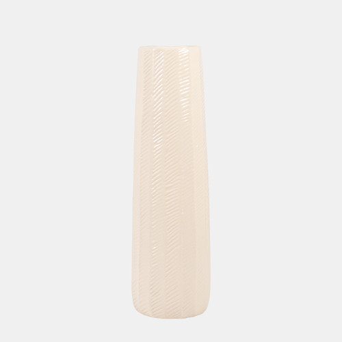 18627-02#Cer, 16" Etched Lines Cylinder Vase, Cotton