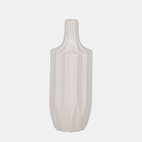 18630-01#Cer, 13" Fluted Vase, White