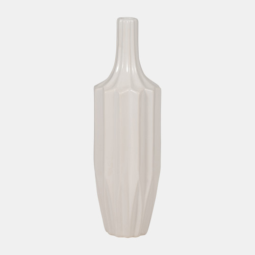 18630-02#Cer, 16" Fluted Vase, White