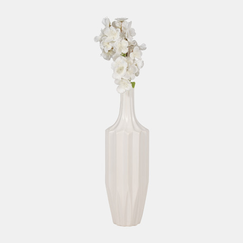 18630-02#Cer, 16" Fluted Vase, White