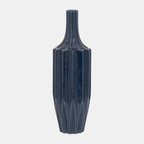 18630-04#Cer, 16" Fluted Vase, Navy
