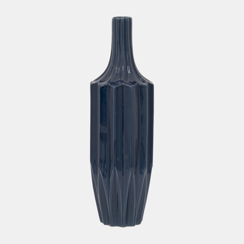 18630-04#Cer, 16" Fluted Vase, Navy