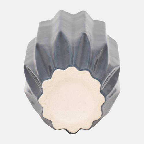 18630-04#Cer, 16" Fluted Vase, Navy