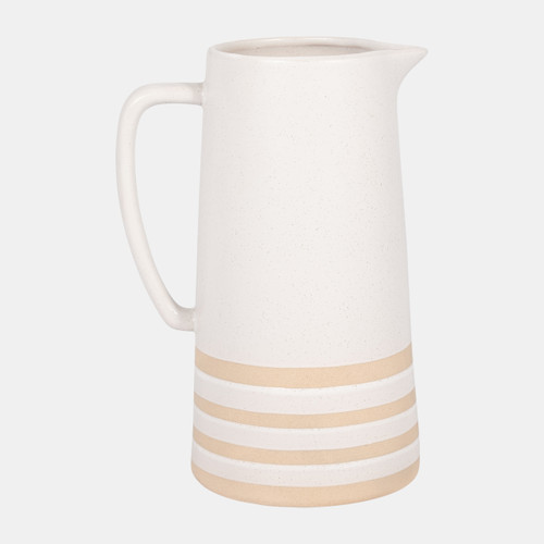 18639-02#Cer, 10" Pitcher With Lines, Ivory