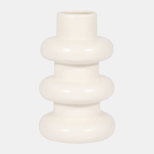 18642-02#Cer, 8" Three Ribbed Vase, Cotton