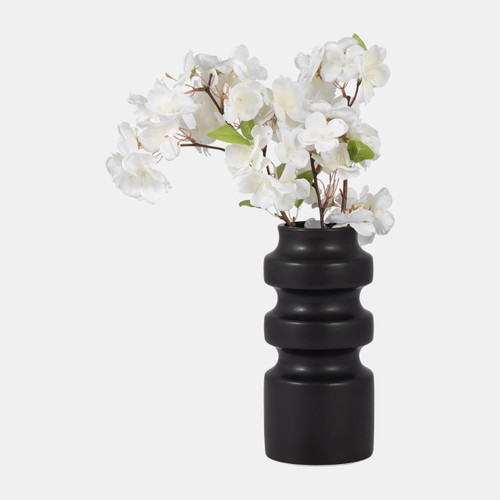 18644-01#Cer, 9" Tiered Vase, Black