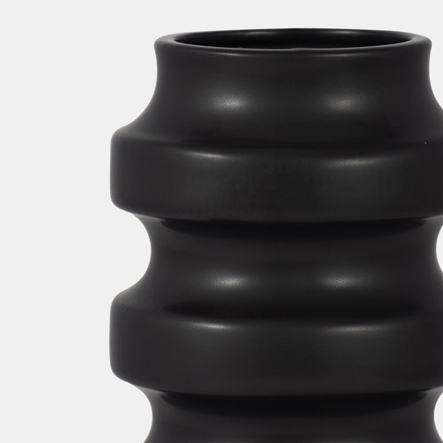 18644-02#Cer, 11" Tiered Vase, Black