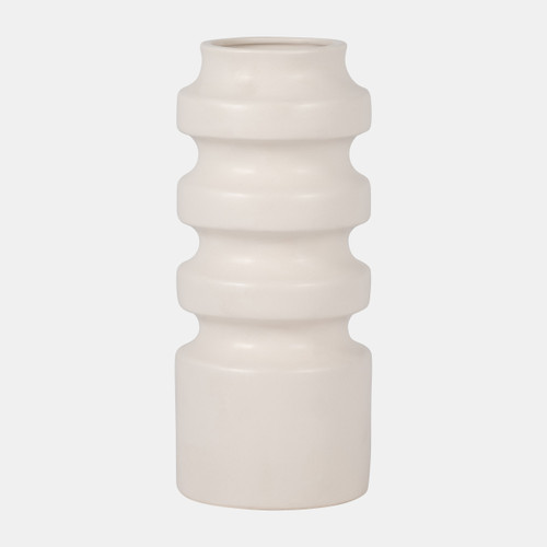 18644-04#Cer, 11" Tiered Vase, White