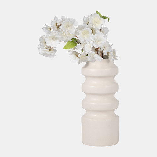 18644-04#Cer, 11" Tiered Vase, White