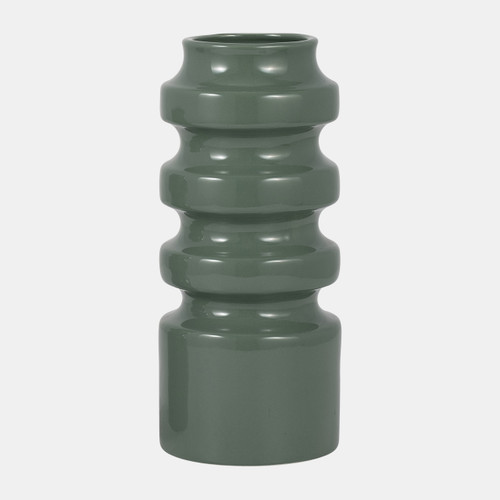 18644-06#Cer, 11" Tiered Vase, Dark Sage