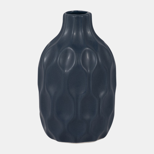 18655-02#Cer, 8" Honeycomb Dimpled Vase, Navy