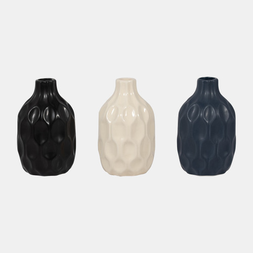 18655-02#Cer, 8" Honeycomb Dimpled Vase, Navy