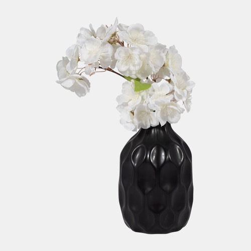 18655-03#Cer, 8" Honeycomb Dimpled Vase, Black