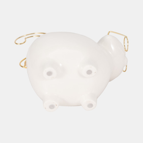 18633-02#Cer, 8" Kitty Trinket Dish, White/gold