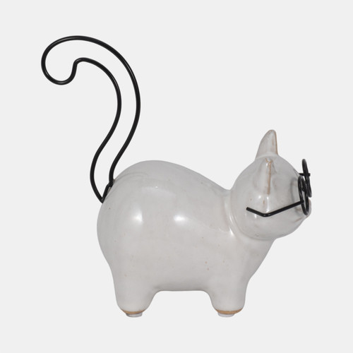 18634#Cer, 6" Standing Kitty, White/black