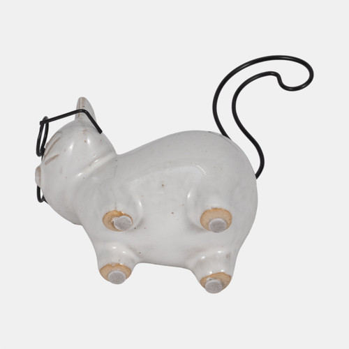 18634#Cer, 6" Standing Kitty, White/black