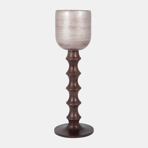 18617-02#Glass, 24" Wooden Base Hurrican, Blush