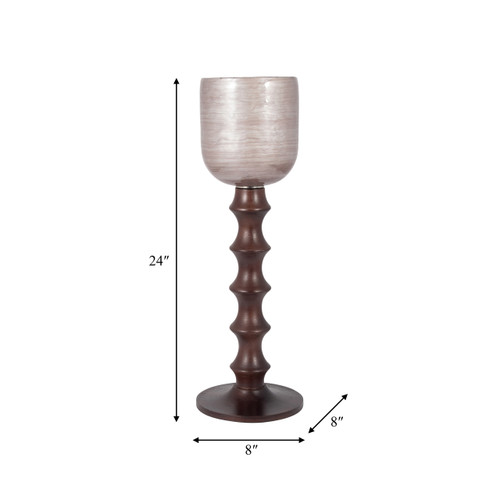 18617-02#Glass, 24" Wooden Base Hurrican, Blush