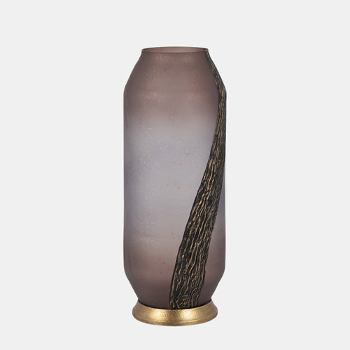 18618-01#Glass, 15" Metallic Detail Vase,  Blush